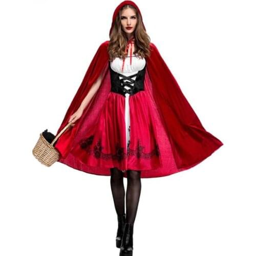 3XL Plus Size Little Red Riding Hood Costume for Women Fancy Adult Halloween Dress&Cloak Cosplay Costumes Outfit For Party