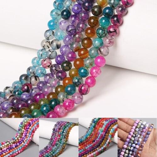 6 8 10mm Natural Stone Colorful Fire Dragon Veins Agates Loose Spacer Beads Charm For Jewelry Making DIY Bracelet Accessories