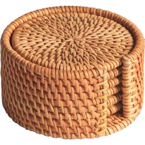 6 Pieces/rattan Coaster Heat Insulation 8 Cm Pot Holder Coaster Tea Set Cup Holder Thermos Cup Coaster Teapot Pot Holder