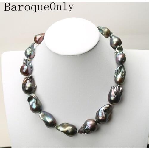 AAAAA HIGH QUALITY Natural pearl black baroque pearl chain necklace choker long necklace 45/50/55 15-35MM for girl gift party