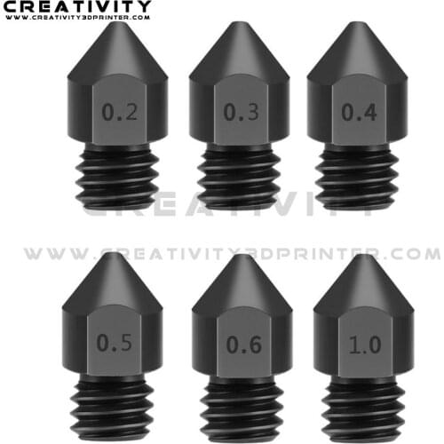 Creativity 5pcs/lot 3D Printer parts Reprap MK8 Hardened steel nozzle 1.75mm 0.4/0.6/0.8mm for MK8 Ender 3 CR10 CR10S hotend kit