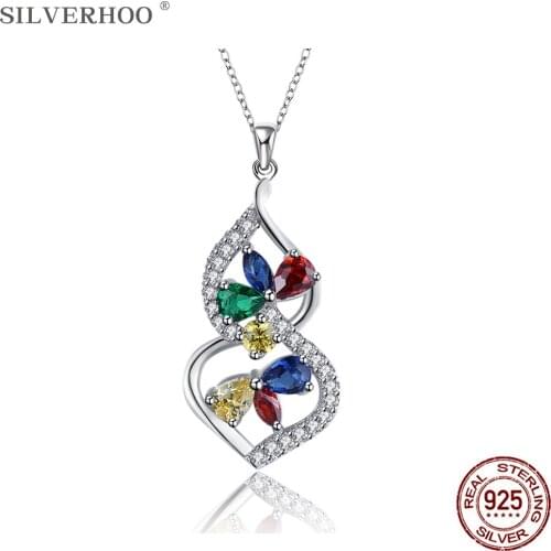 SILVERHOO 925 Sterling Silver Gourd Shape Pendant Necklace Colorful Cubic Zirconia Necklaces For Women Personality Jewelry Gift