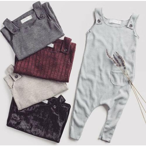 Cotton Newborn Baby Boy Girl Summer Clothes Solid Sleeveless Romper Long Jumpsuit Outfit 0-18M Pocket Clothes Sunsuit Knittted