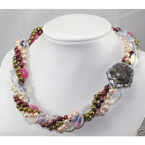 Beautiful Multicolor freshwater pearl moonstone a twist necklace 18"
