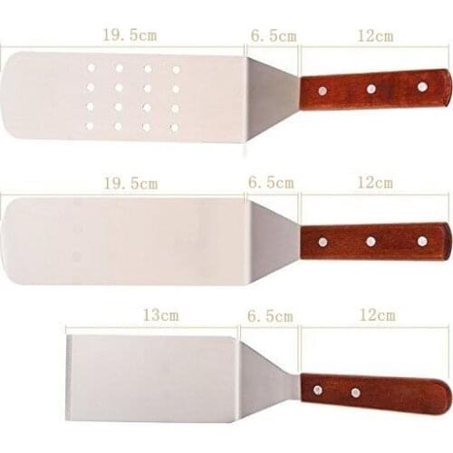 3pcs Stainless steel wooden handle frying shovel Kitchen Japanese cuisine shovel Fried steak steak iron sizzling shovel