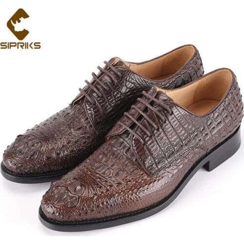 Sipriks Real Crocodile Skin Dress Shoes Mens Formal Tuxedo Goodyear Welted Shoe Italian Handmade Black Brown Luxury Gents Suits