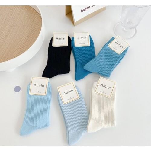 Hot Blue Preppy Style Casual Students Socks Vertical Stripes Fashion Women Socks Cotton Cozy Breathable Japanese Harajuku Socks