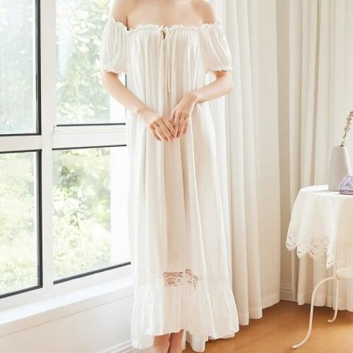 New Arrival Sleepwear Fashion Home Apparel Round Collar Female Nightgowns 2021 Summer Lace Short Sleeves Women Nightwear
