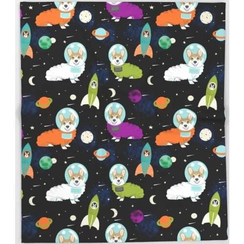 Dog Corgi Cartoon Throw Blanket Cute Kids Design Welsh Corgi Outer Space Blankets for Beds Christmas Decorations for Home