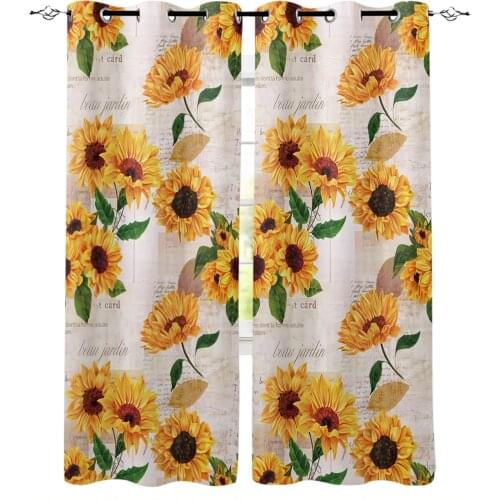 Sunflower Old Newspaper Background Window Curtains for Living Room Bedroom Kitchen Modern Curtains Home Decoration Drapes Blinds