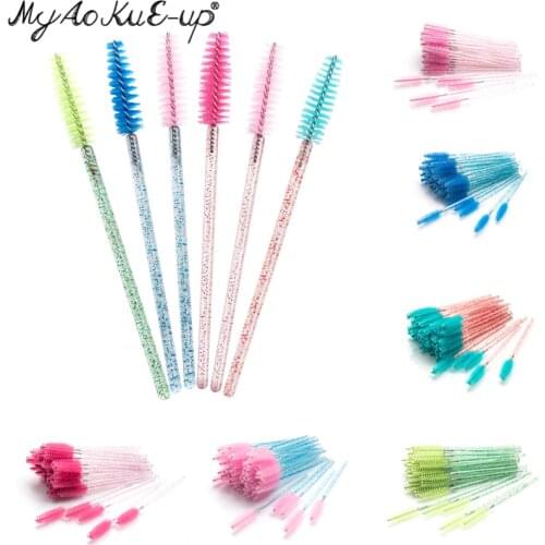 300Pcs Disposable Crystal Eyelash Brush Mix 6 colors Mascara Wands Applicator Grafting Eyelash Curling Comb Brushes Makeup Tool
