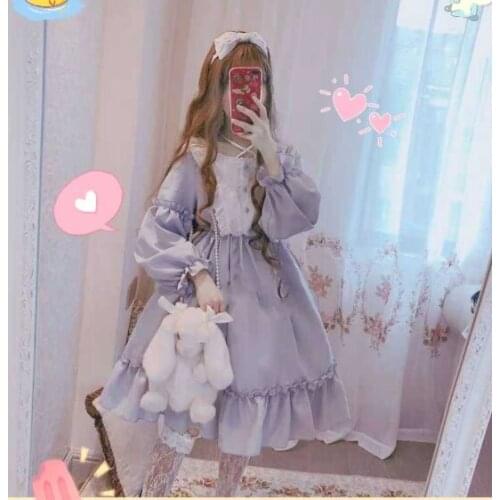 Lolita Alice dress Japanese girl loli suit skirt cute dress Japanese sweet lolita dress vintage stand puff sleeve high waist cut