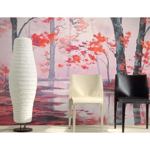 Custom 3d mural,Beautiful hand-painted oil painting red maple papel de parede,hotel living room sofa TV wall bedroom wallpaper