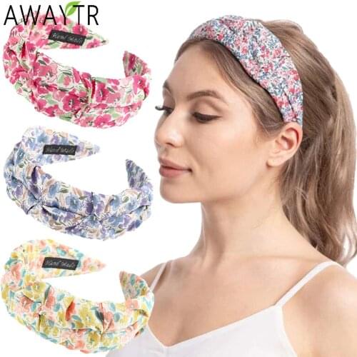 Flower Print Headband Pleated Wide Bezel Turban Scrunchies for Women Elastic Hairbands Girls Hair Accessories Hair Hoop Bands