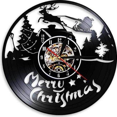 Merry Christmas Wall Art Decorative Clock Make From Vinyl Record Wall Clock Watches Creative Wall Decor For Christmas
