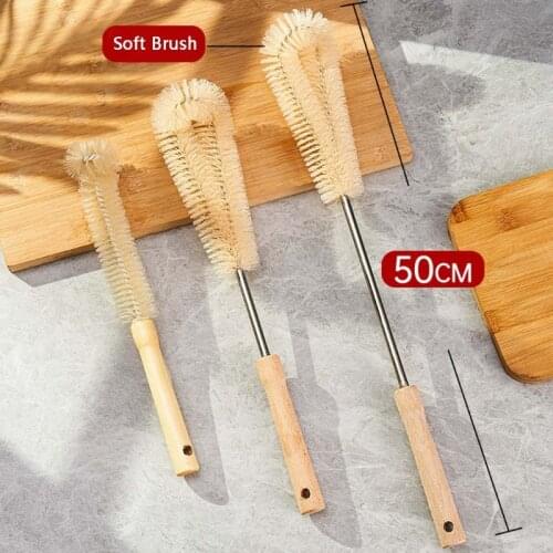 Kitchen Cleaning Brush L-Shaped Coffee Tea Glass Cup Baby Bottle Brush Hangable Wooden Handle Cleaner Wholesale