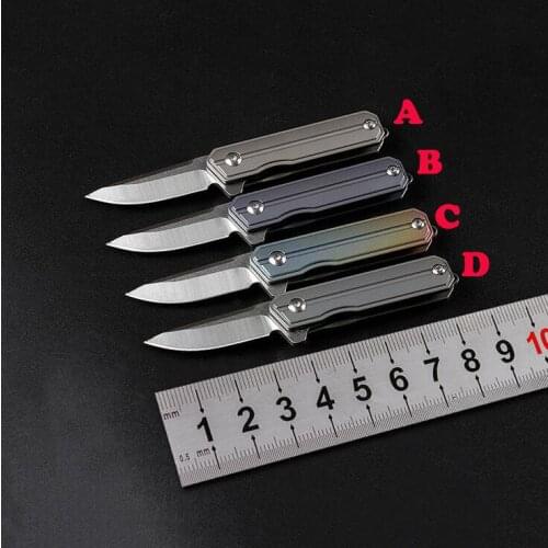 Freewolf Mini Flipper Folding Knife D2 Drop Point Satin Blade CNC TC4 Titanium Alloy Handle With Necklace Chain H0119