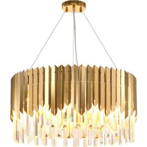 Modern Luxurious Gold Metal Clear Crystal Led E14 Pendant Light for Foyer Dining Room Bedroom Illuminare Suspension 50/60/80cm