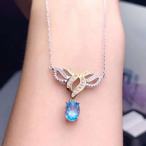 Natural And Real Blue Topaz pendant Necklace Natural real Topaz 925 sterling silver Pendant