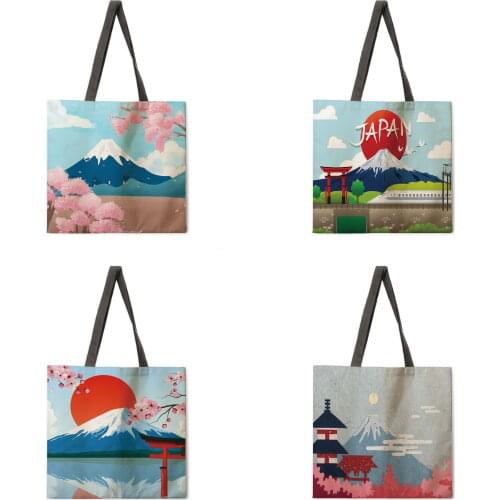 Japanese Mount Fuji Printed Tote Bag Ladies Casual Handbag Ladies Shoulder Bag Reusable Shopping Bag Outdoor Beach Bag