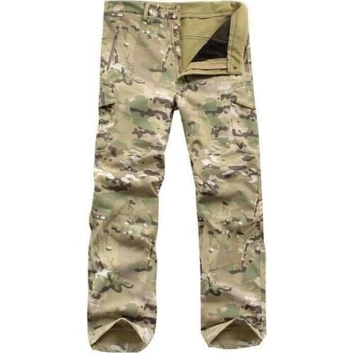 TAD Shark Skin Waterproof Windproof Outdoor Hiking Climbing CS Camouflage Hunting Pants Men Fleece Trousers Military Army Pant