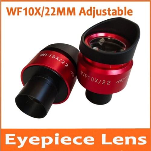 WF10X 22mm Red Shell Adjustable High Eyepoint Biological Microscope Eyepiece Lens 23.2mm with Lens Hood Eyeshade Eye Caps
