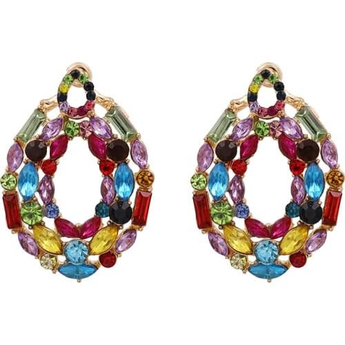 Fashion Full Colorful Crystal Round Drop Earrings Women irregular Geometric Statement ZA Dangle Earrings Jewelry Femme Luxury