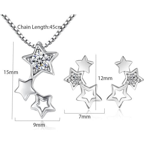 925 Sterling Silver Zircon Star Necklace And Earrings Wedding Jewelry set Bridal Jewelry Sets For Women Gift