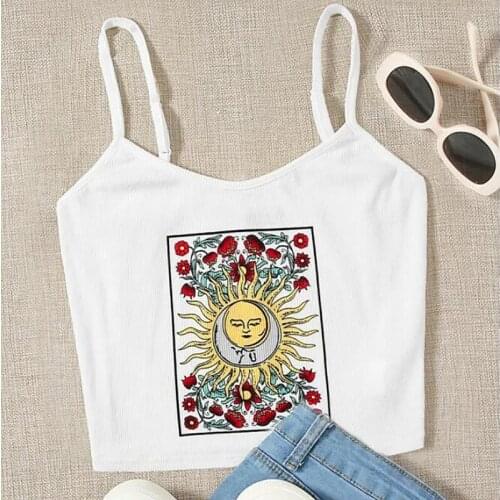 2021 Womens Vest Rose Sunscreen Printing V-neck Suspender Summer Short One-shoulder Fashion Sexy Halter Slim Small Vest Women