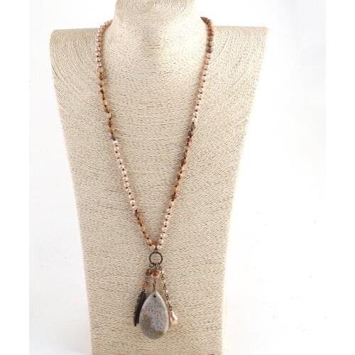 RH Fashion Bohemian Jewelry Accessory Long Natural Stones With Stone Dorp Pendant Tassel Necklaces For Women Gift