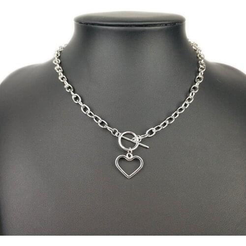 Fuyo Gold Sliver Color Heart Necklaces Pendants Collar Vintage Chunky Chain Necklace for Women Choker Necklaces Fashion Jewelry