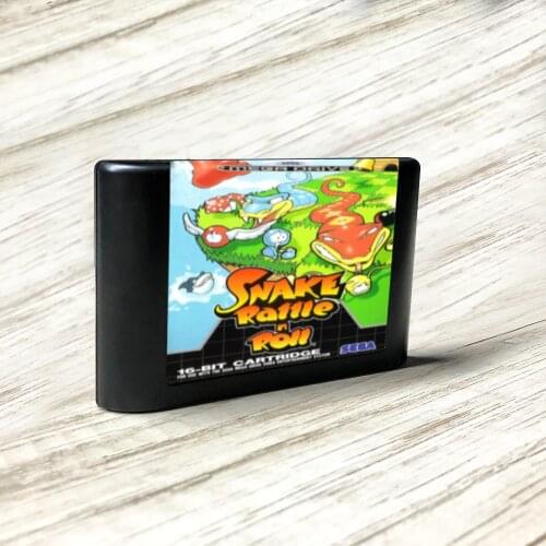 Snake Rattle 'n' Roll - EUR Label Flashkit MD Electroless Gold PCB Card for Sega Genesis Megadrive Video Game Console