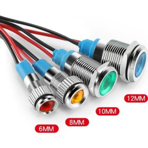 10mm 12v mini Metal LED Pilot Panel Dash Signal Indicator Warning light 15cm cable Chrome Finish Car Boat Marine
