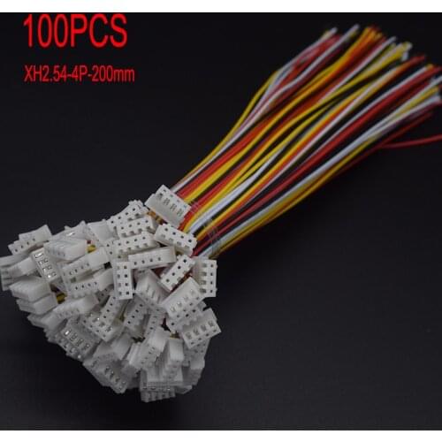100Pcs XH-2.54 Pitch 2.54mm Connector 26AWG XH2.54 4P Pin JST Plug Wire Connector With 20cm Wire Cable