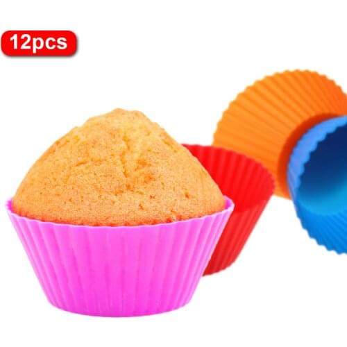 New 12 pcs Silicone Cake Cupcake Cup Cake Tool Bakeware Baking Silicone Mold Cupcake and Muffin Cupcake for DIY by Random Color