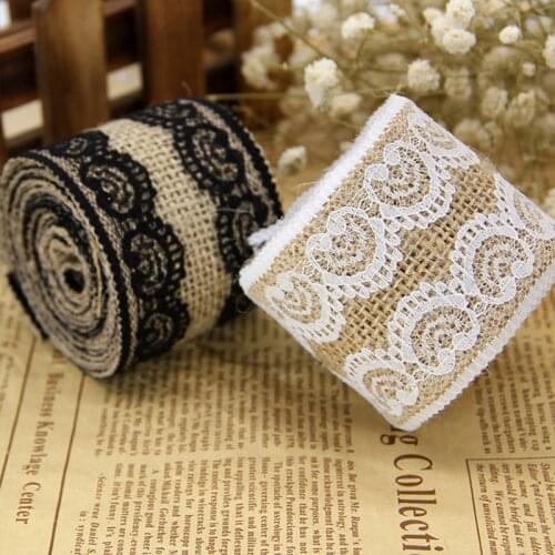 2M Natural Lace Jute Burlap Hessian Ribbon Rustci Wedding Decoration Jute Ribbon Vintage Party Favors Christmas Party Supplies
