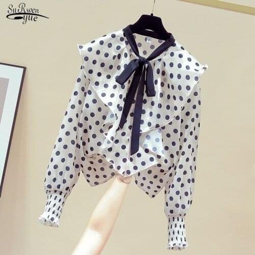 2020 Fashion Chiffon Women Blouses Long Sleeve Causal Women Shirts Lantern Sleeve Polka Dot Women Blouse Feminine Blusas 11151