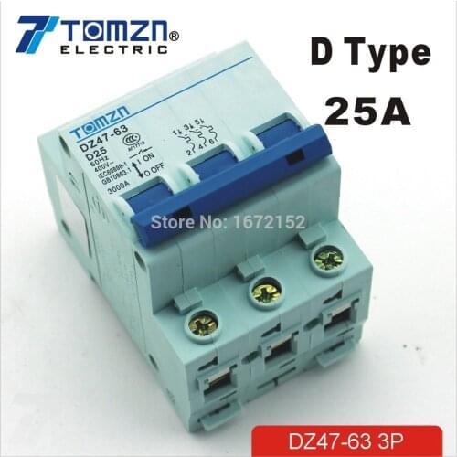 3P 25A D type 240V/415V Circuit breaker MCB 4 POLES