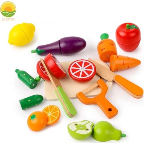 8Pcs/Set Childrens wooden cut fruits vegetables kitchen toys game simulation play early education house montessori girl