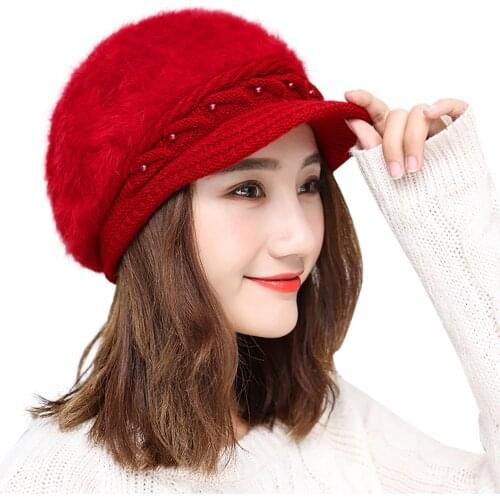 Hot Sale Winter Warm faux Wool Beret Caps Solid Color Women Winter Warmer Knitted Hat Slouch Ski Cap Beret Baggy Beanie Hats