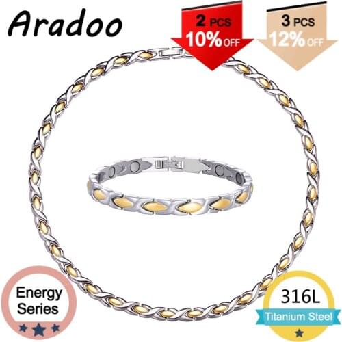 ARADOO Health Energy Necklace Magnet/Gold-plated Water Drop Magnet Necklace Bracelet/Radiation Protection Necklace Bracelet