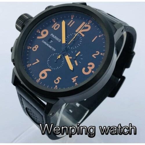 Parnis New 50mm Big Top Casual Quartz Watch Black PVD Case Date Day Luminous Full Chronograph Watch
