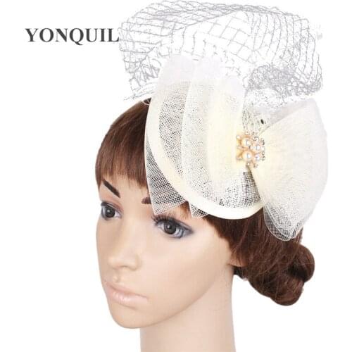 Ivory Fashion Mesh Fascinator Hat Hair Clip Bridal Wedding Headwear Net Fedora Ladoes Women Elegant Hair Accessories Veils Chic