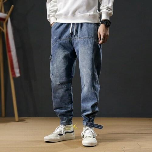 2021 Fashion Men Jeans Blue Color Loose Fit Big Pocket Denim Cargo Pants Harem Trousers Size S-5Xl Hip Hop Joggers Jeans Men