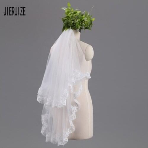 JIERUIZE Ivory White Two Layers Bridal Veil 2020 Lace Appliques Wedding Veil wedding Accessories Voile de mariee