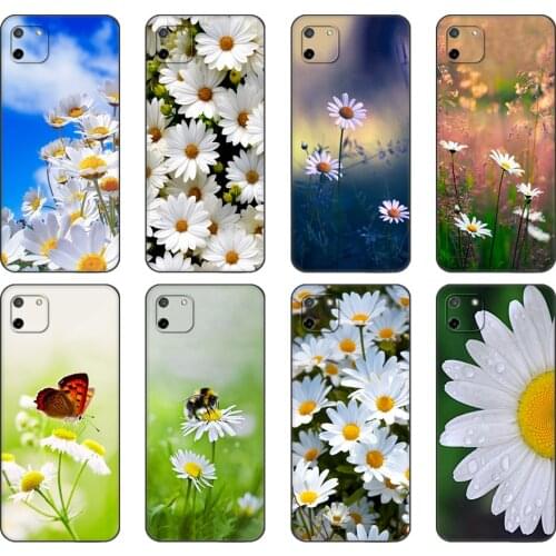 Black tpu Case For OPPO Realme C11 C20 C21 Case Back Cover Bumper Daisies Background