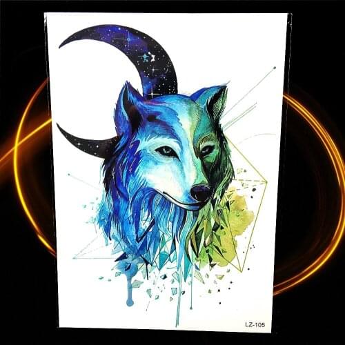 Geometric Moon Diamond Crystal Tribal Wolf Waterproof Temporary Tattoo Women Men Body Art Arm Fake Watercolor Tattoo Stickers