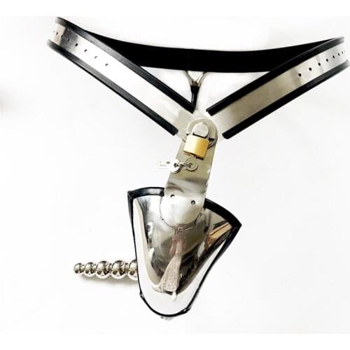 HOT Stainless Steel Male Underwear Chastity Belt Device With Anal Plug Beads BDSM Sex Toys For Men Gay Butt Plug Chastity Lock