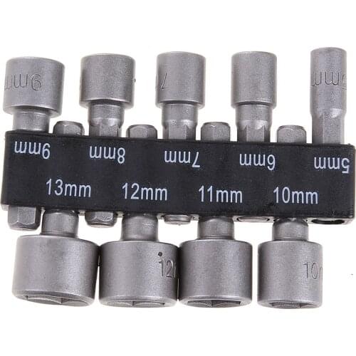 HLZS-9pcs/set 5mm-13mm 1/4inch DIY Hex Shank Socket Sleeve Nozzles Nut Driver Bit Set Drill Bit Adapter for Woodworking Power