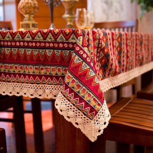 Bohemian Quality Dining Tablecloth Color Soft Cotton Stripe Multi Sizes Lacy Home Kitchen Banquet Table Cover 1pc